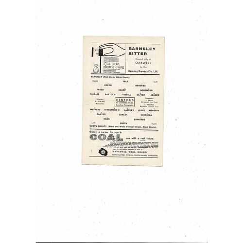 1961/62 Barnsley v Notts County Football Programme