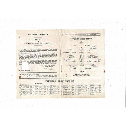 Manchester United v Everton Central League Football Programme 1965/66