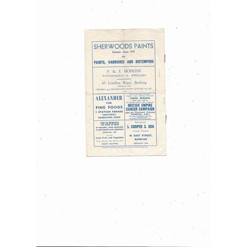 1957/58 Barking v Ilford Isthmian League Football Programme