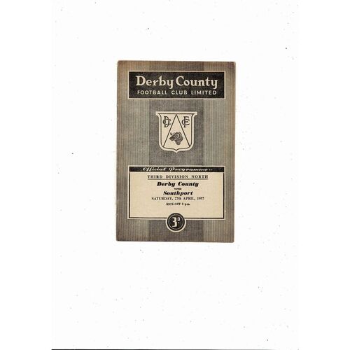 1956/57 Derby County v Southport Football Programme