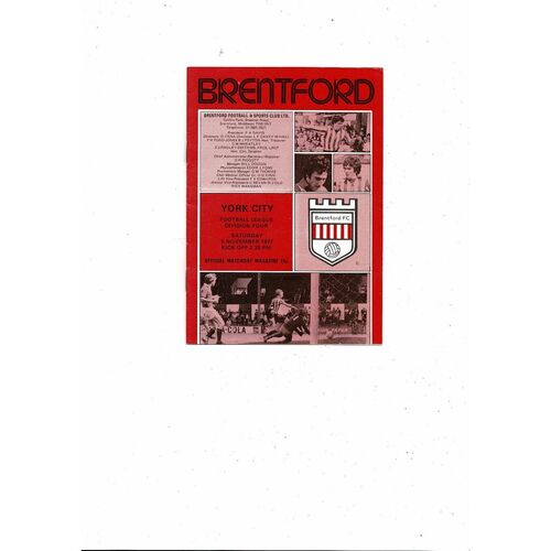1977/78 Brentford v York City Football Programme