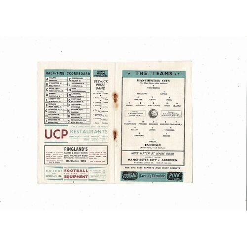 1954/55 Manchester City v Everton Football Programme