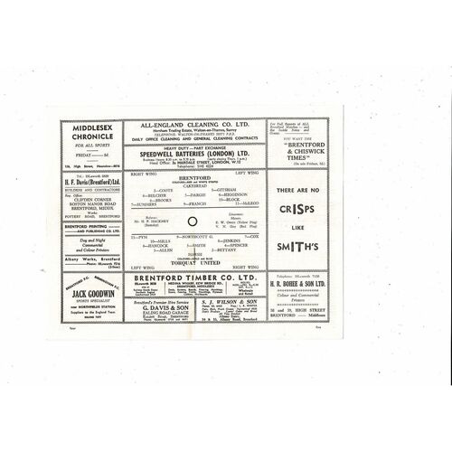1961/62 Brentford v Torquay United Football Programme