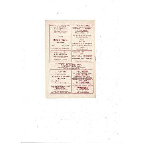 1961/62 Kingstonian v Tooting & Mitcham United Football Programme