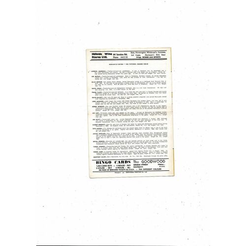 1968/69 Southport v Newcastle United League Cup Football Programme