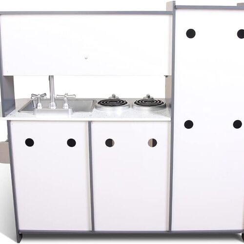 Large Kids Wooden Play Kitchen With Utensils Toys Children's Role Play Pretend Set Toy (Grey)