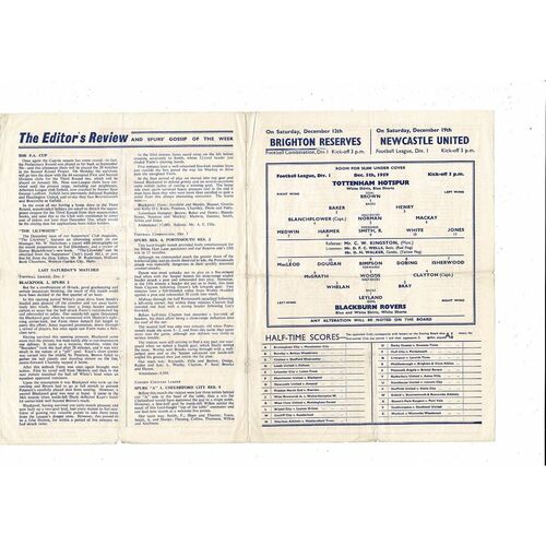 1959/60 Tottenham Hotspur v Blackburn Rovers Football Programme