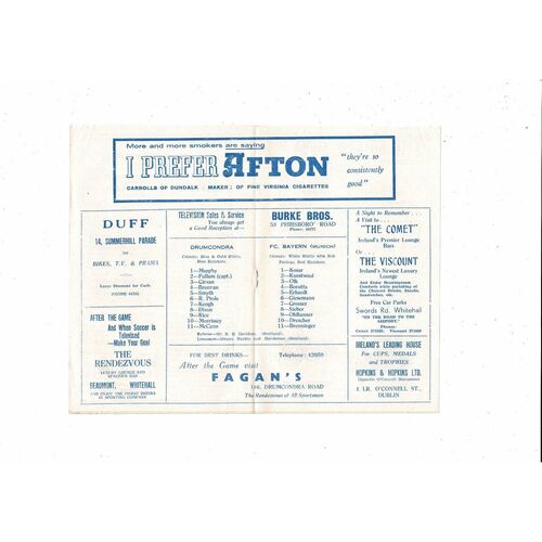 Drumcondra v Bayern Munich Fairs Cup Football Programme 1962/63
