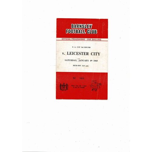 1968/69 Barnsley v Leicester City FA Cup Football Programme