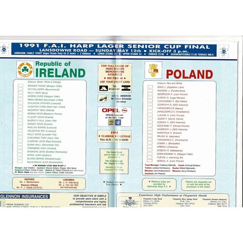 1991 Republic of Ireland v Poland Football Programme