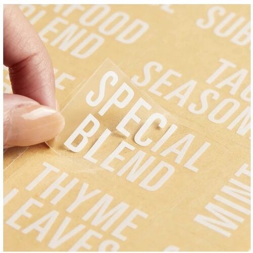 Talented Kitchen 134 Piece All Caps Spice Jar Sticker Set – White Labels on Clear Background