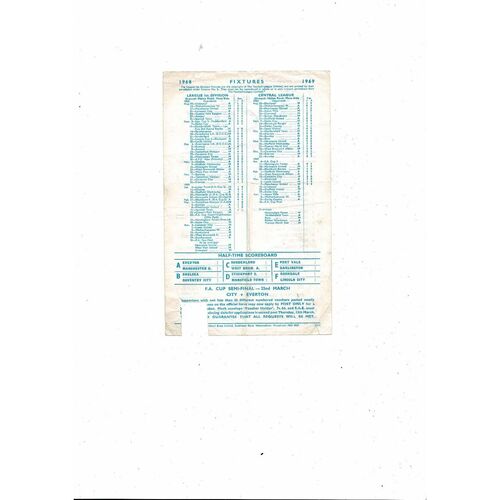 Manchester City v Liverpool Lancashire Senior Cup Semi Final Football Programme 1968/69