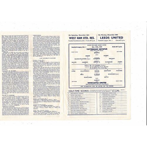 1959/60 Tottenham Hotspur v Newcastle United Football Programme