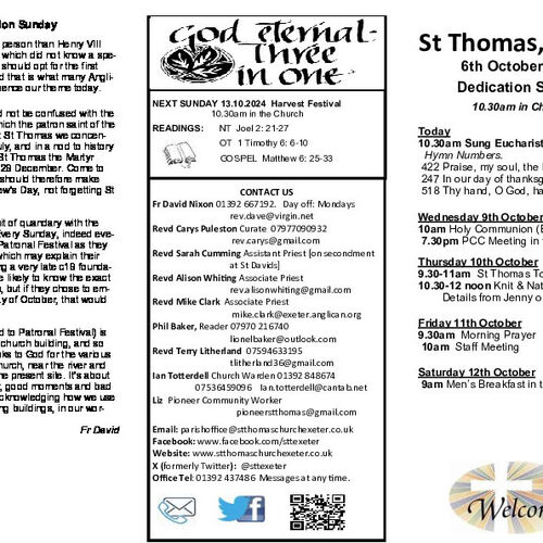 Pew Sheet | The Parish of St Thomas, Exeter