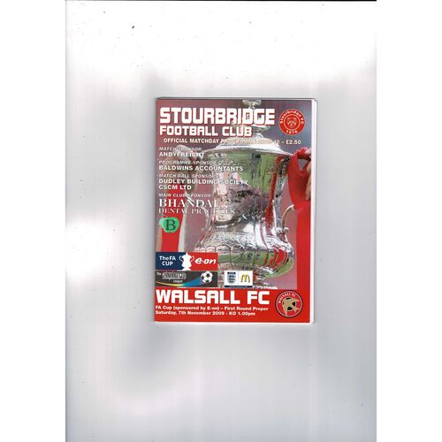 Stourbridge v Walsall FA Cup Football Programme  2009/10