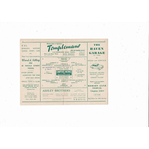 1957/58 Yeovil Town v Lovells Southern League Football Programme