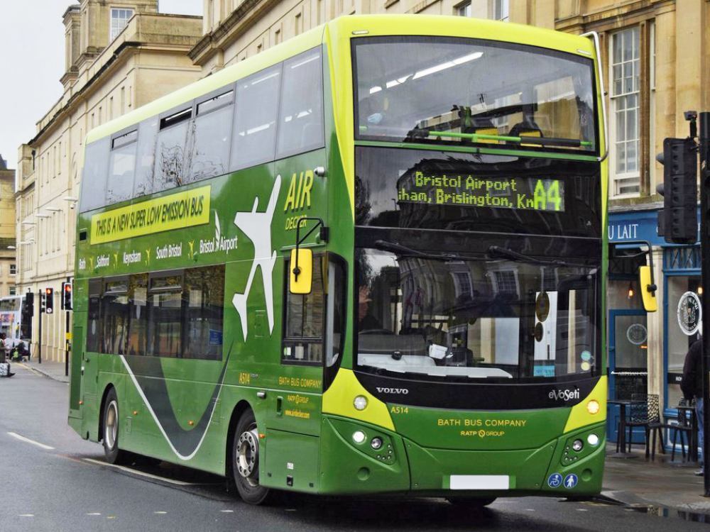 Volvo EvoSeti Air Decker with branded Bath Bus Company livery and vinyl graphics.