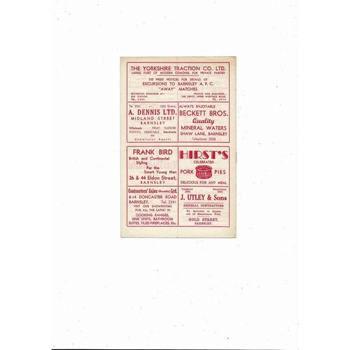 1959/60 Barnsley v Newport County Football Programme