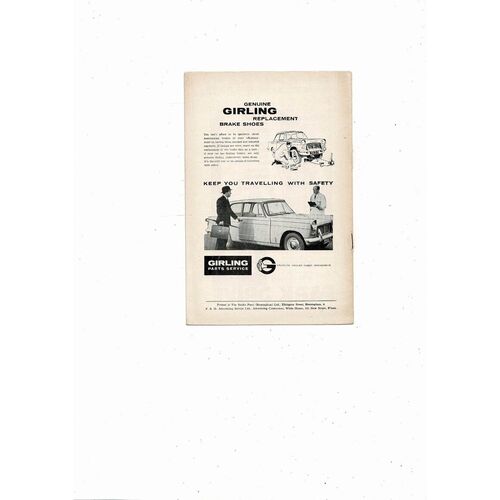 1961/62 Birmingham City v Arsenal Football Programme