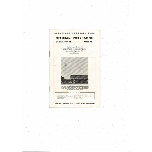 1967/68 Brentford v Halifax Town Football Programme