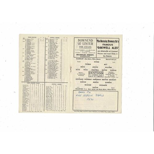 1954/55 Barnsley v Bradford Park Avenue Football Programme