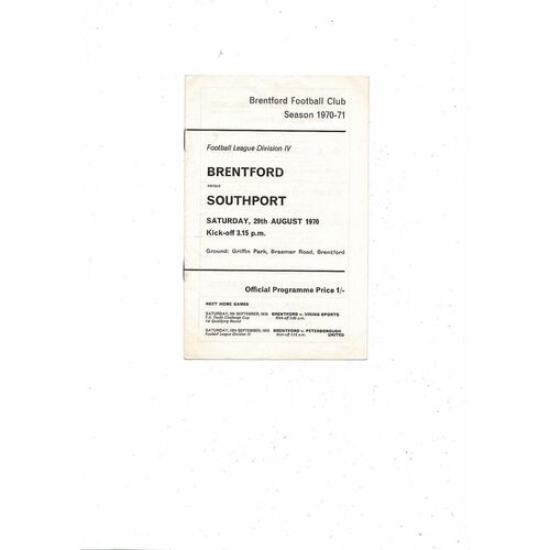 1970/71 Brentford v Southport Football Programme