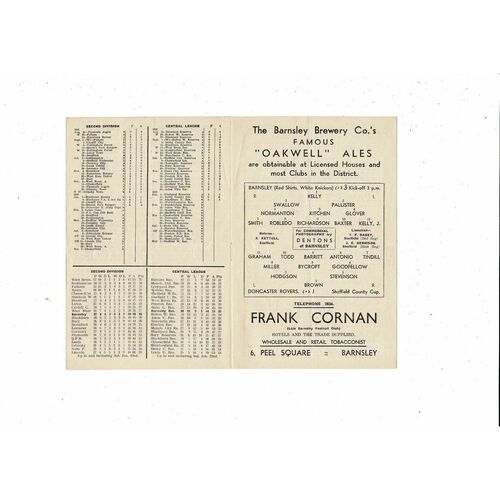 1948/49 Barnsley v Doncaster Rovers Sheffield County Cup Football Programme