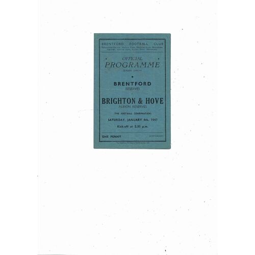Brentford v Brighton Football Combination Programme 1946/47
