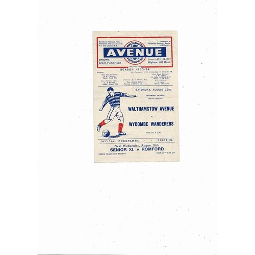 1953/54 Walthamstow Avenue v Wycombe Wanderers Isthmian League Football Programme