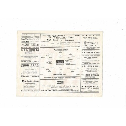 1964/65 Stevenage Town v Cambridge United Southern League Cup Programme