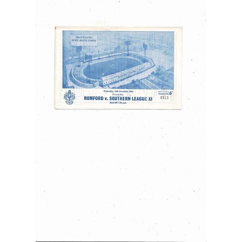Romford v Southern League X1 Friendly Football Programme 1964/65