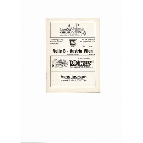 Vejle B v Austria Vienna European Cup Football Programme 1979/80