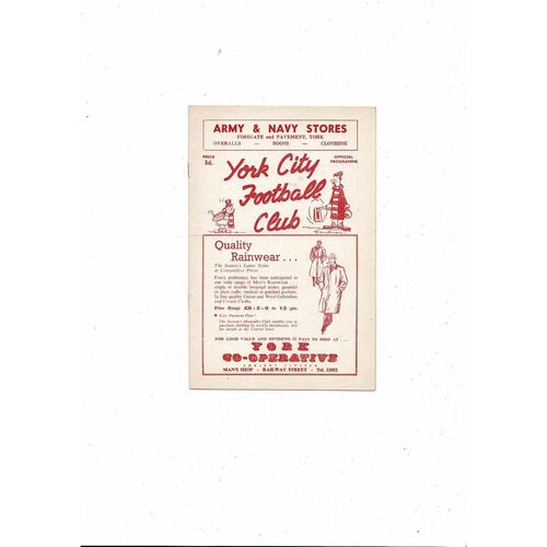 1959/60 York City v Brentford Football Programme.