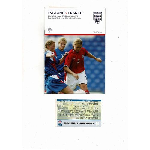 2002 England v France Womens International Football Programme + Ticket