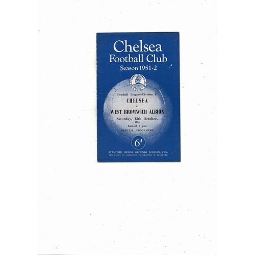 1951/52 Chelsea v West Bromwich Albion Football Programme