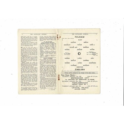 1951/52 Fulham v Chelsea Football Programme