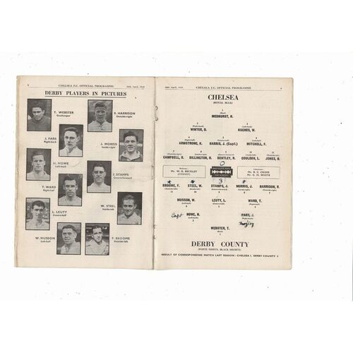 1948/49 Chelsea v Derby County Football Programme