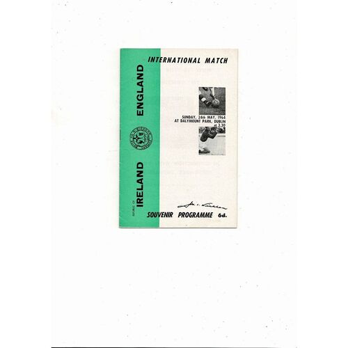 1964 Republic of Ireland v England Football Programme