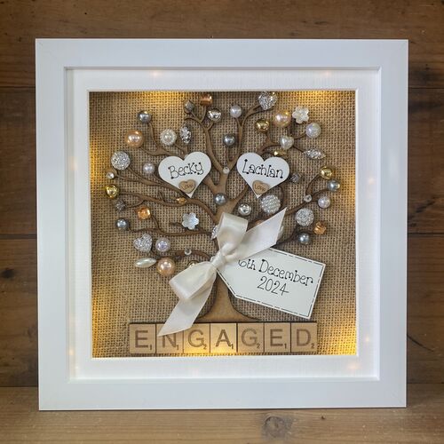 Rustic Personalised Engagement Frame – Hessian Tree of Life with Names & Date