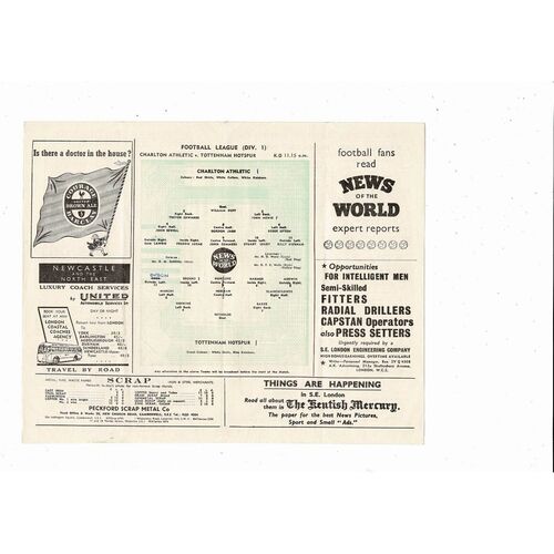 1956/57 Charlton Athletic v Tottenham Hotspur Football Programme