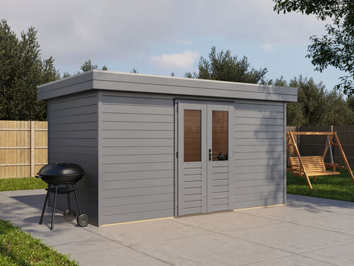 4.2mtr x 2.4mtr 44mm walled Flat Roof Cabin