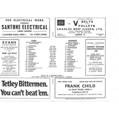 1973/74 Leeds v Keighley Club Championship 1st Round Rugby League programme