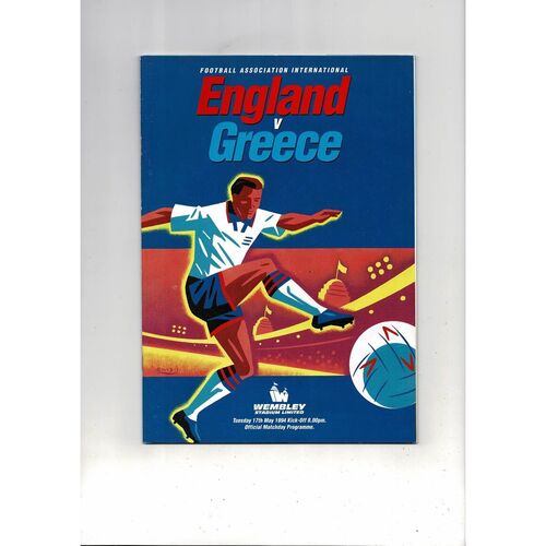 1994 England v Greece Football Programme