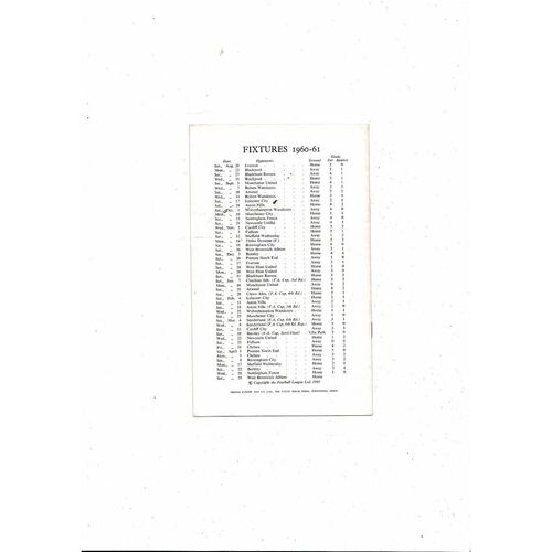 1960/61 Tottenham Hotspur v West Bromwich Albion Championship edition Football Programme