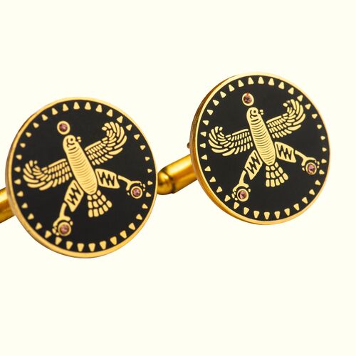 Cufflinks. The Persian Falcon. Black with 3 White Stones.