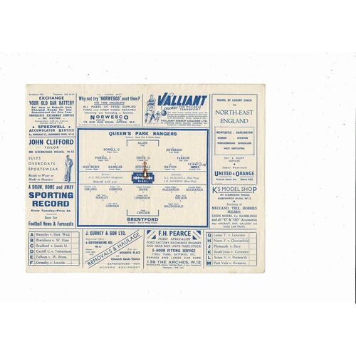 1948/49 Queens Park Rangers v Brentford Football Programme