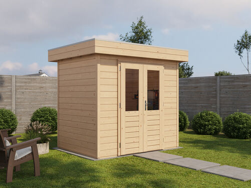 2.4mtr x 1.8mtr 28mm walled Flat Roof Cabin
