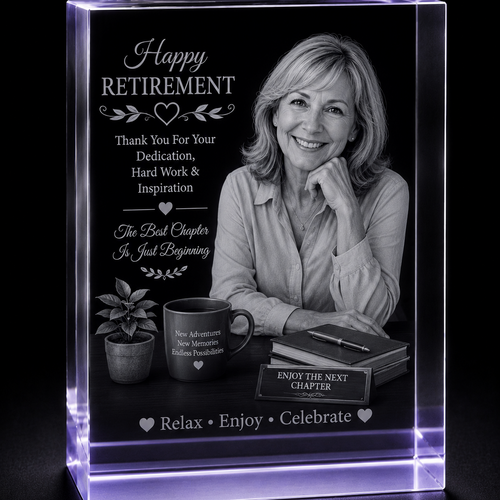 Retirement 3D Crystal Gifts | 3d Crystal Shop | 3d crystal glass engraving | Personalised 3d engraving  | 3d crystal photo