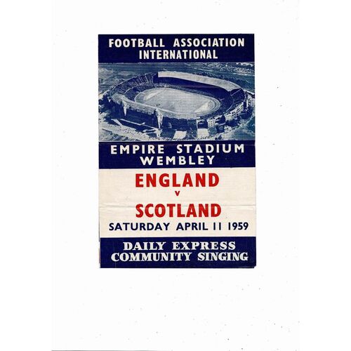 1959 England v Scotland Football Programme, Song Sheet & Press Cutting