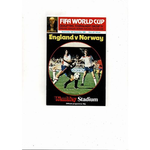 1980 England v Norway Football Programme